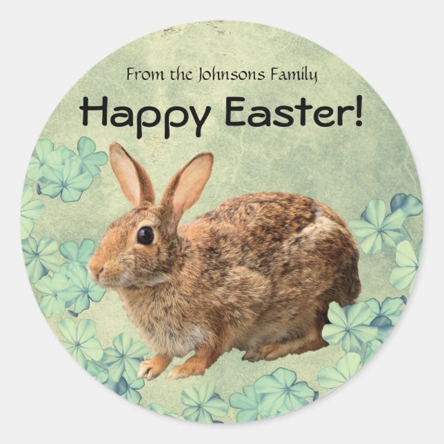 Custom Sweet Niedlich Happy Osterpastel Bunny Flor Runder Aufkleber (Vorderseite)