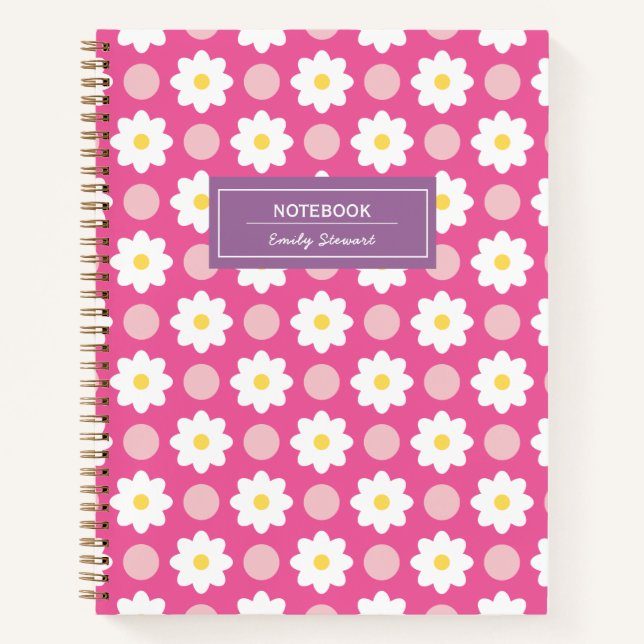 Custom Sweet Pink Retro Floral Muster Notebook Notizbuch (Vorderseite)