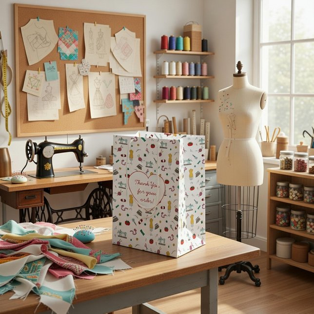 Custom Tailoring Tools Pattern Gift Bag Mittlere Geschenktüte (Von Creator hochgeladen)