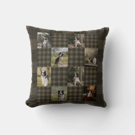 Custom Tan and Brown Plaid 8 Photo Collage Kissen