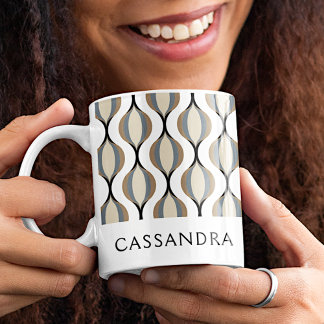 Custom Taupe Beige Tan Gray White Ogee Waves Kaffeetasse