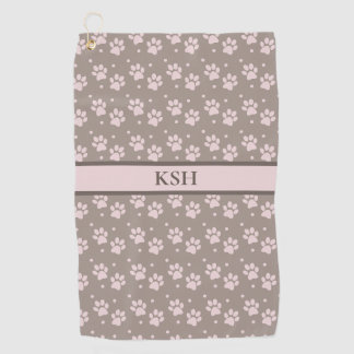 Custom Taupe & Pink Paw Print Golf Handtuch