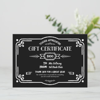 Custom Teacher Appreciation Gift Certificate Karte