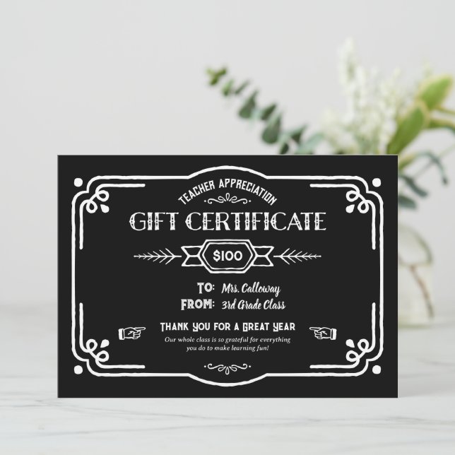 Custom Teacher Appreciation Gift Certificate Karte (Stehend Vorderseite)