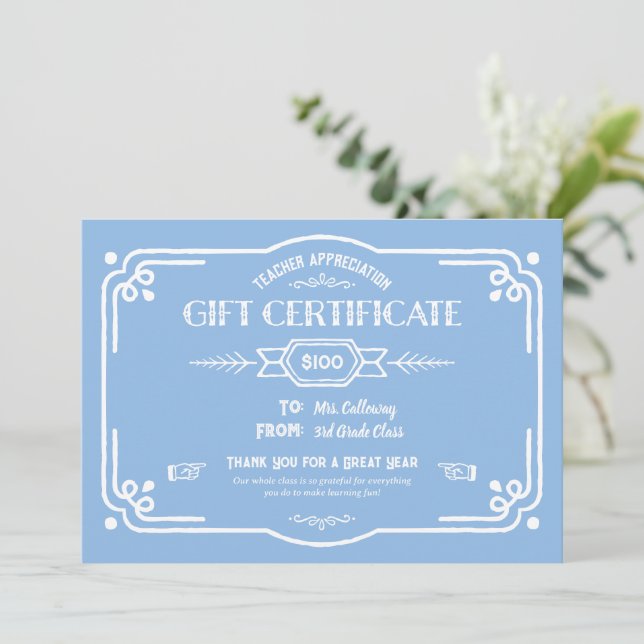 Custom Teacher Appreciation Gift Certificate Karte (Stehend Vorderseite)