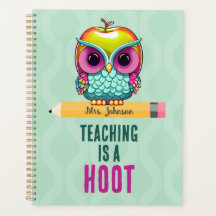Custom Teacher Name Apple Owl Planer für die Schul