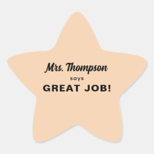 Custom Teacher Name Great Job! Pastel Orange Stern-Aufkleber