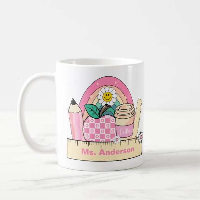 Custom Teacher Name Rainbow Apple Coffee Mug Kaffeetasse (Links)