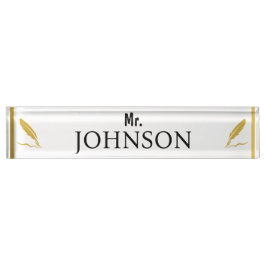 Custom Teacher Nameplate – Gold Feather Namensplakette