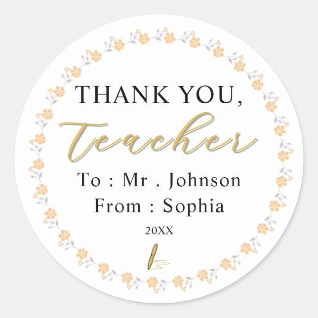 Custom Teacher Stickers – Thank You with Name (Vorderseite)