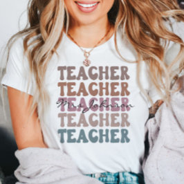Custom Teacher Trendy Stacked Retro T-Shirt