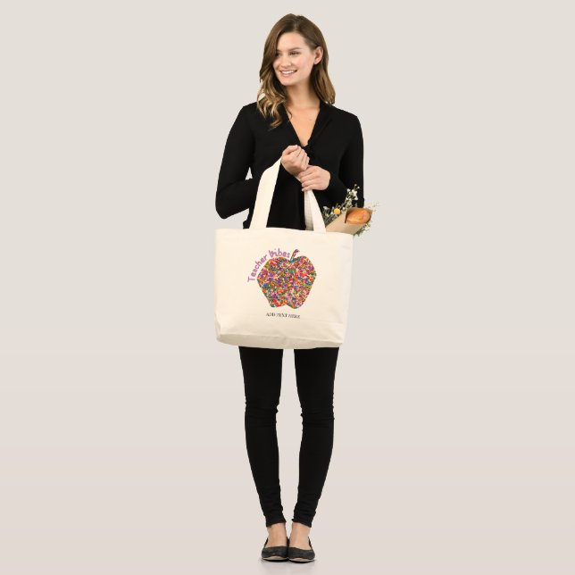 Custom Teacher Vibes Large Tote Bag Jumbo Stoffbeutel (Vorderseite (Model))