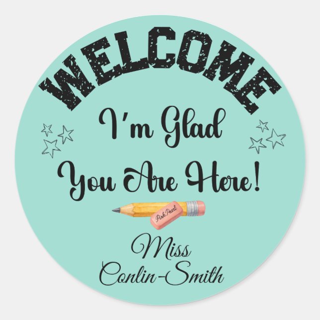 Custom Teacher Welcome Sticker - Ich bin froh, das (Vorderseite)