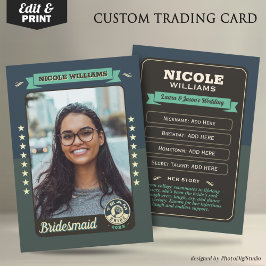 Custom Team Bride Trading Card, Bridesmaier Gesche Telefonnummerkarte