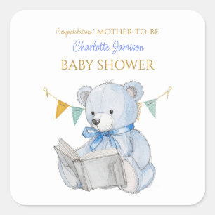 Custom Teddy Bar lesen ein Buch Glückwunsch Quadratischer Aufkleber