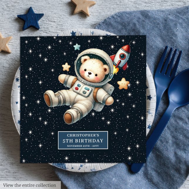 Custom Teddy Bear Astronaut Napkins Baby Geburtsta Serviette (Custom Teddy Bear Astronaut Napkins Baby Birthday)
