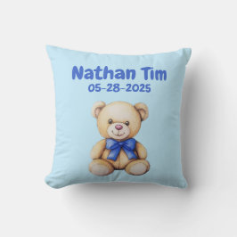 Custom Teddy Bear Baby Boy Name & DOB Kissen
