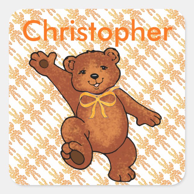 Custom Teddy Bear mit Orange Highlights Quadratischer Aufkleber (Vorderseite)