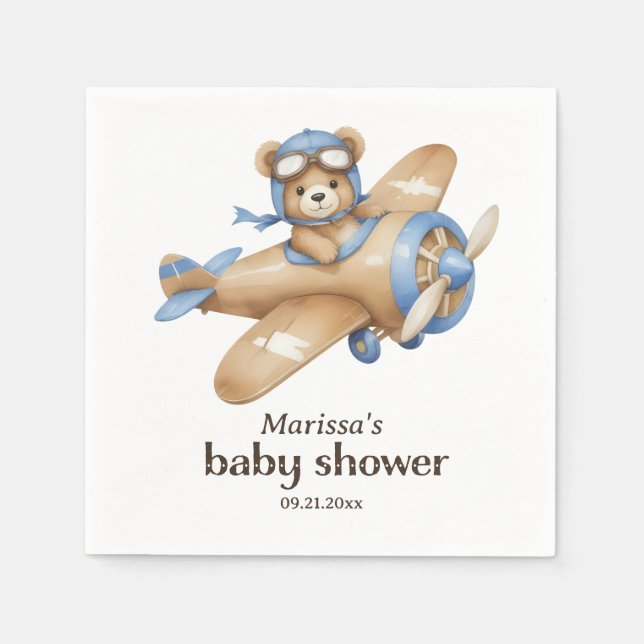 Custom Teddy Bear Pilot Baby Boy Dusche Serviette (Vorderseite)
