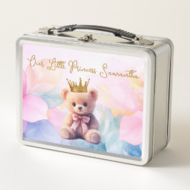 Custom Teddy Bear Pink Ribbon Gold Crown Metall Brotdose