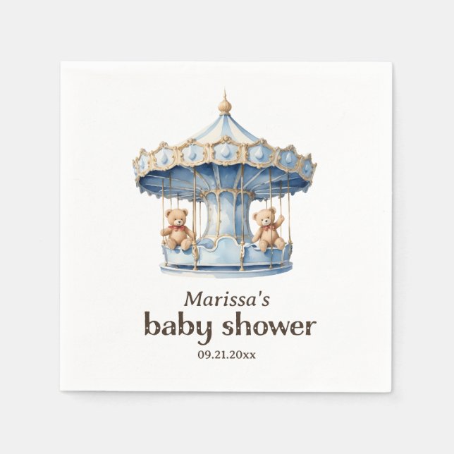 Custom Teddy Bear Twin Boy Baby Dusche Serviette (Vorderseite)