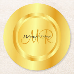 Custom Template Gold Look Moderne Monogram Elegant Runder Pappuntersetzer