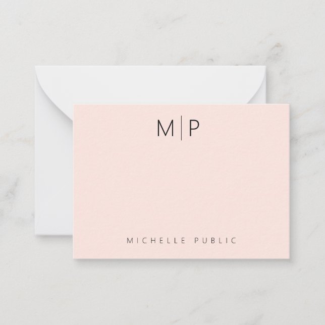 Custom Template Monogram Initial Chic Blush Pink Mitteilungskarte (Vorderseite)