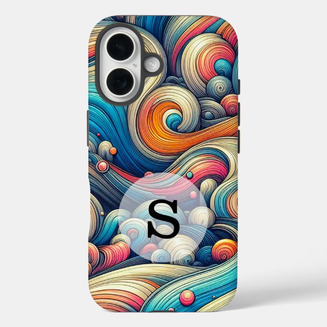 Custom Template Psychedelic Wavy Print iPhone 16 Hülle (Rückseite)