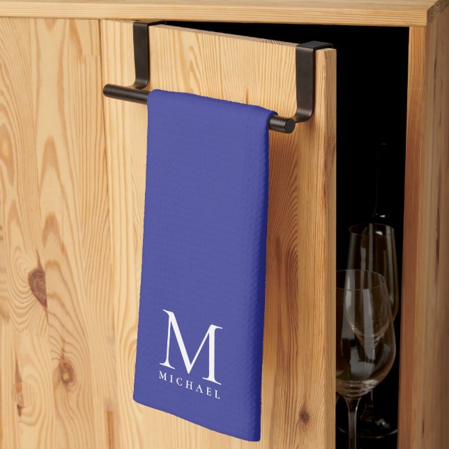 Custom Template Trendy Elegant Deep Blue Monogram Geschirrtuch (Drittel gefaltet)