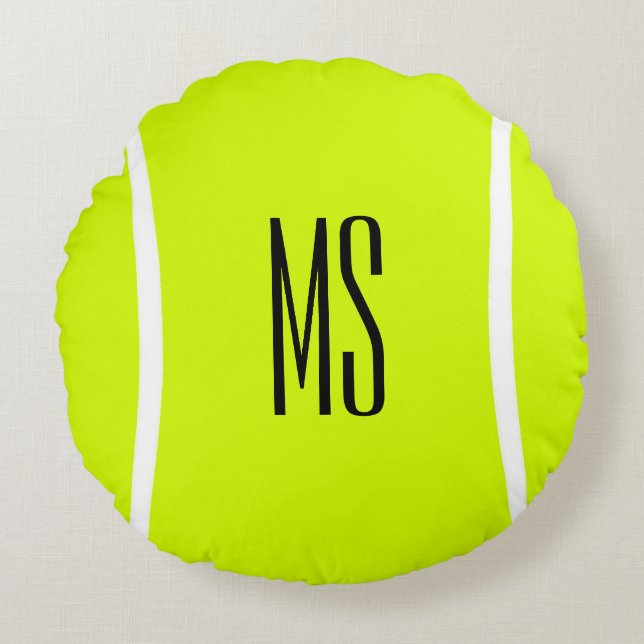 Custom Tennis Ball mit Spielerinitialen oder -brie Rundes Kissen (Vorderseite)