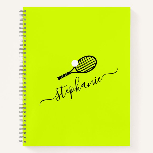 Custom Tennis Racket Monogram Name Gelb Notizbuch (Vorderseite)