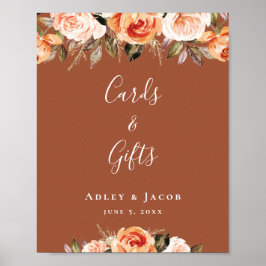 Custom Terracotta Boho Floral Wedding Sign Poster