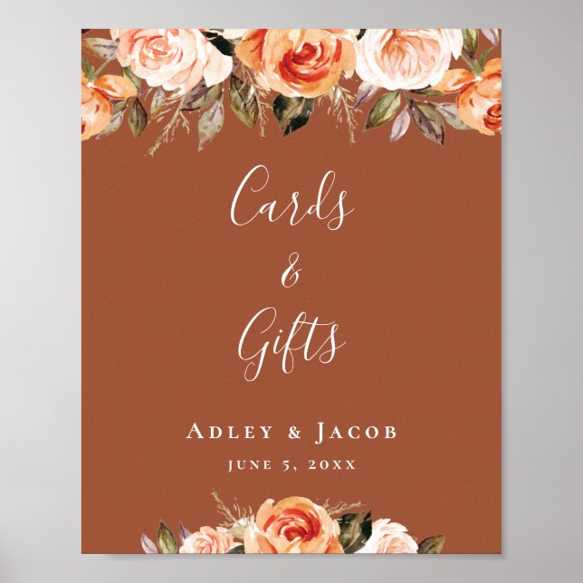 Custom Terracotta Boho Floral Wedding Sign Poster (Vorne)