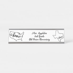 Custom Texas Staat US Zuhause Line Art Schreibtischnamensplakette
