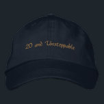 Custom Text 20 and Unstoppable Ambition-Hat Bold  Bestickte Baseballkappe<br><div class="desc">Own your milestone with this Navy Alternative Apparel Basic Adjustable Cap featuring bold “20 and Unstoppable” embroidery that radiates confidence and ambition. The one-size-fits-all adjustable strap ensures a comfortable, secure fit—perfect for birthday parties, campus events, photoshoots, or celebratory outings. Order in bulk for your entire crew to create a powerful,...</div>