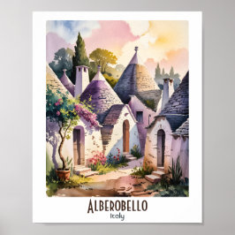 Custom Text Alberobello Italy Trulli Watercolor Poster