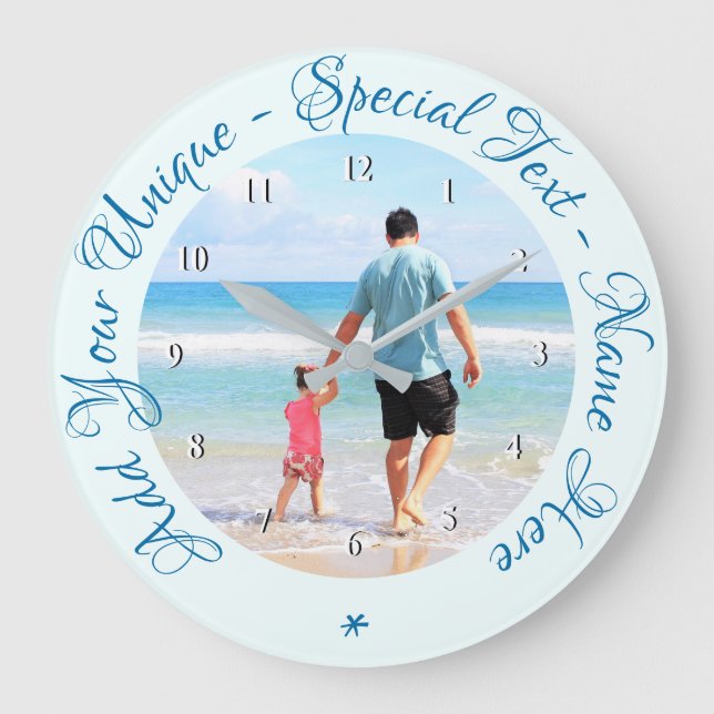 Custom Text and Photo - Best DAD - Your Own Desing Große Wanduhr (Vorderseite)