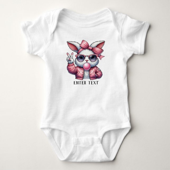 Custom Text Baby Girl Bunny Blows Blase Strampler (Vorderseite)