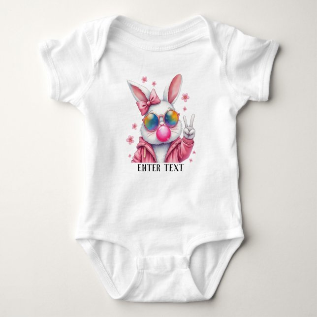 Custom Text Baby Girl Rabbit Bunny Baby Strampler (Vorderseite)