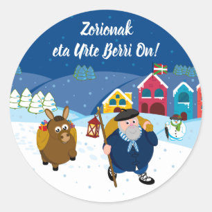 Custom text Baskische Olentzero Weihnachtsschneesz Runder Aufkleber
