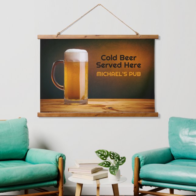 Custom Text Beer Glass / Pub Wandteppich Mit Holzrahmen (Wohnzimmer)