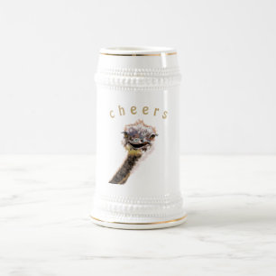 Custom Text Beer Stein - Beifall mit Happy Ostrich Bierglas