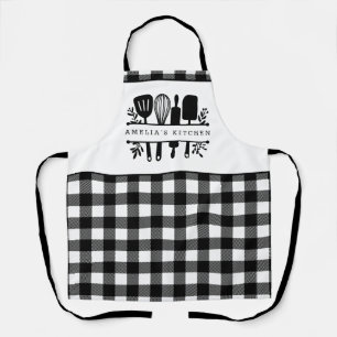 Custom Text Black and White Buffalo Karierte Küche Schürze