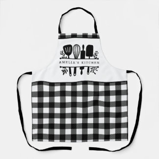 Custom Text Black and White Buffalo Karierte Küche Schürze