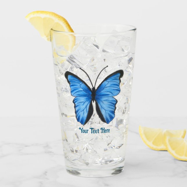 Custom Text Blue Butterfly Glas (Vorderseite Ice)