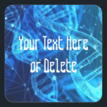 Custom Text Blue Double Helix DNA Strand Science Quadratischer Aufkleber<br><div class="desc">Zeigen Sie Ihren Stil mit diesen anpassbaren DNA-Aufklebern! Dieses Design zeichnet sich durch ein blaues, stylisiertes Nahaufbild von DNA-Strängen mit Doppelhelix aus. Es gibt einen Punkt in der Mitte, an dem Sie Ihren eigenen Text hinzufügen können, wenn Sie ihn als Standard-weißer Text wünschen. Drücken Sie einfach die Schaltfläche Anpassen, um...</div>