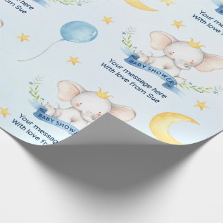 Custom Text Blue Watercolor Elephant Baby Dusche Geschenkpapier