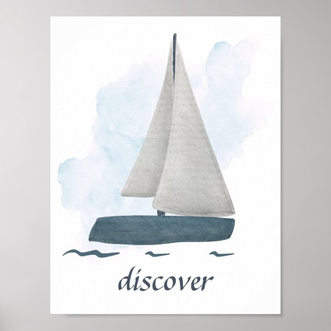 Custom Text Blue White Sailboat Nautical Ocean Pos Poster (Vorne)