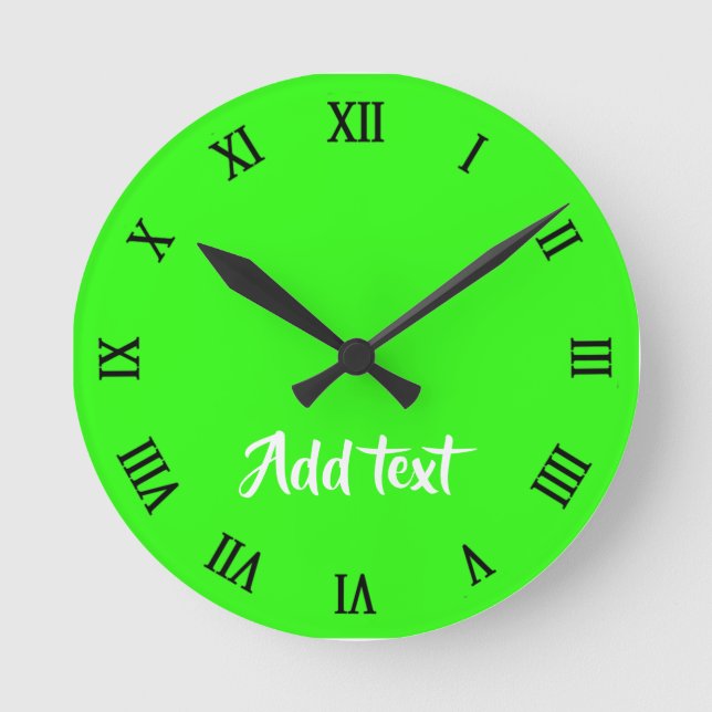 Custom text bright green plain runde wanduhr (Vorderseite)