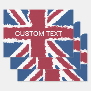 Custom Text British Union Jack Flag Art Heva Weva Geschenkpapier Set